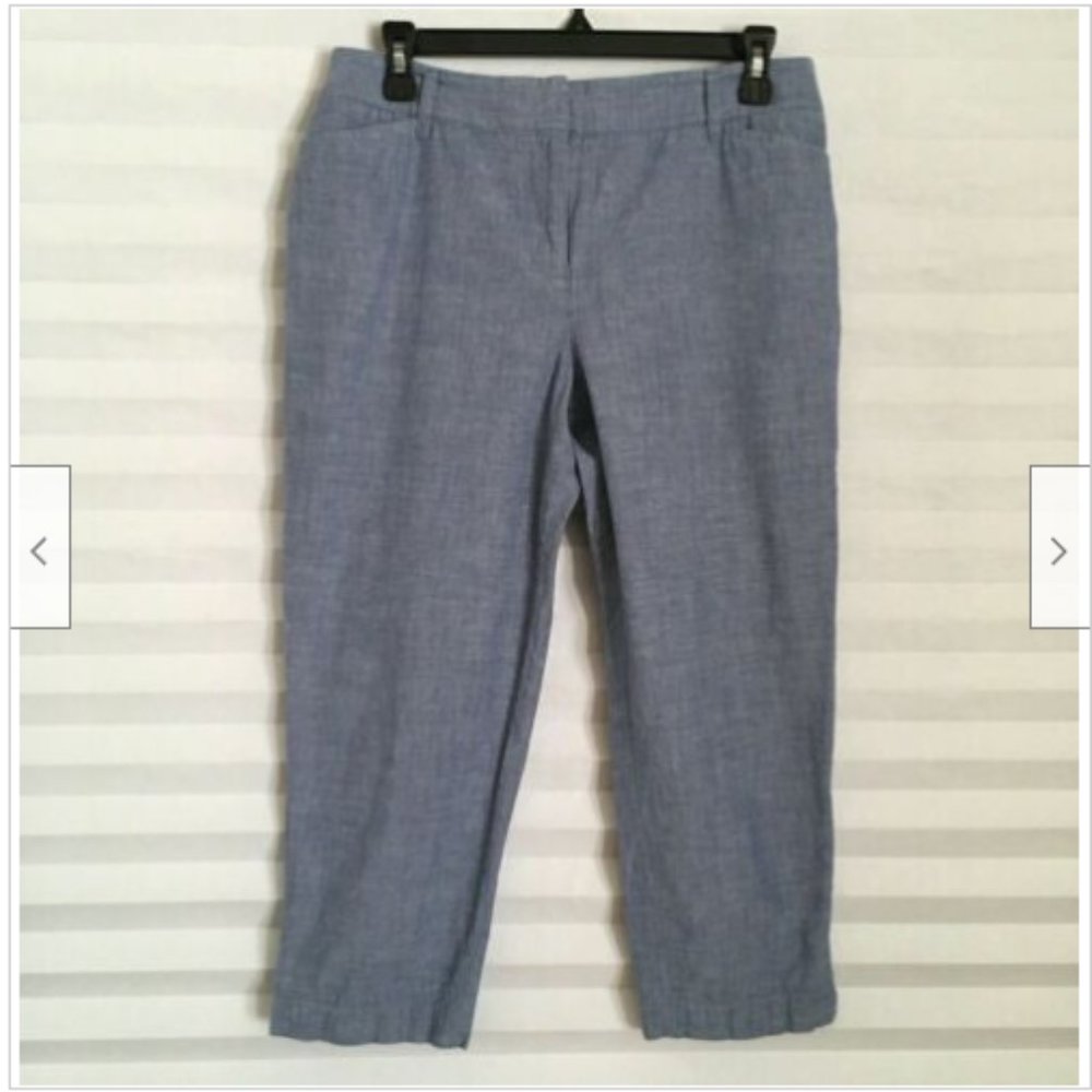 TALBOTS Perfect Crop Pants Blue Lightweight Cotton Chambray Petite Capri